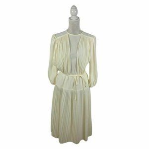 Beverly Collection Vintage Ivory Secretary Dress Midi Pleated Layered Bodice 12